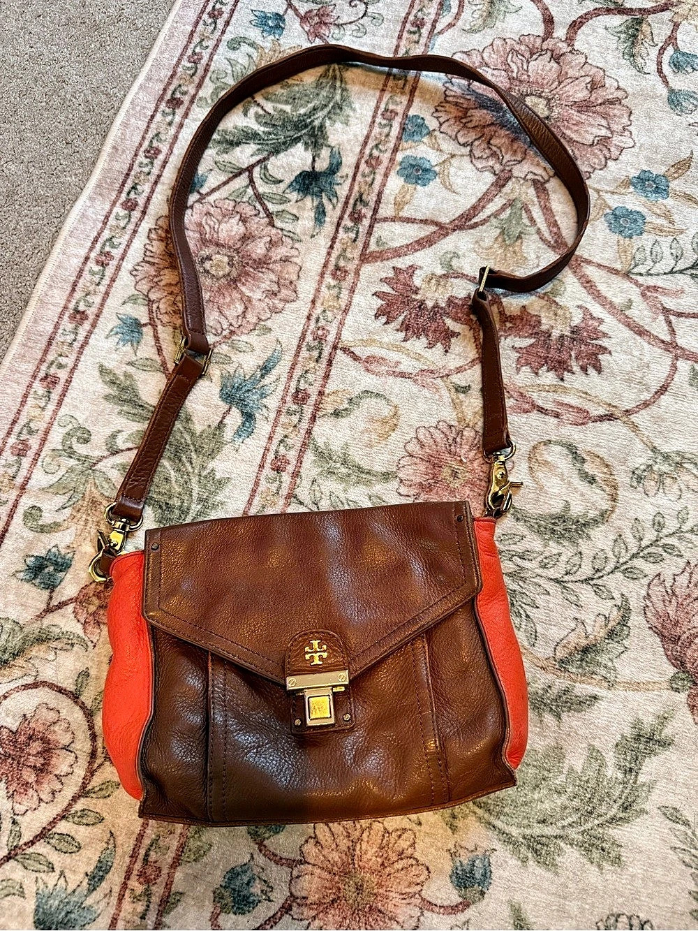 Tory Burch Leather Crossbody Bag in Brown & Orange - Picture 2 of 10